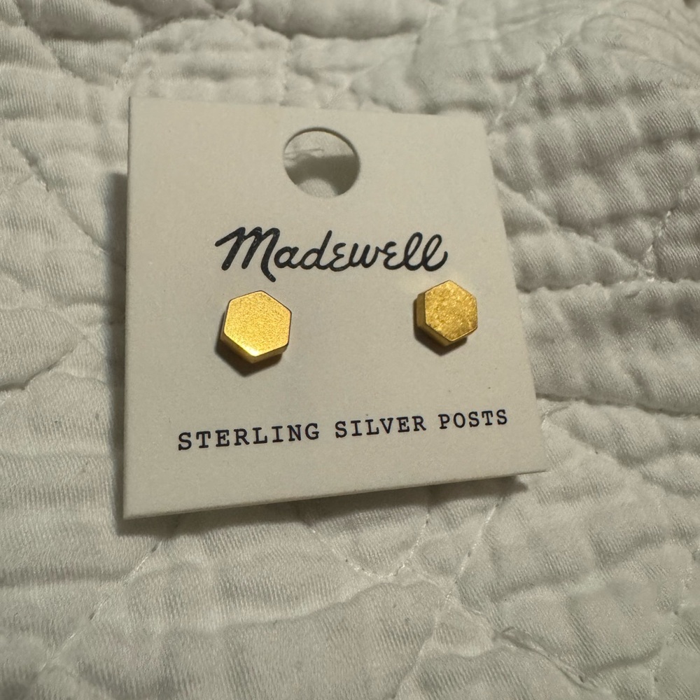 Madewell Gold Hexagon Stud Earrings